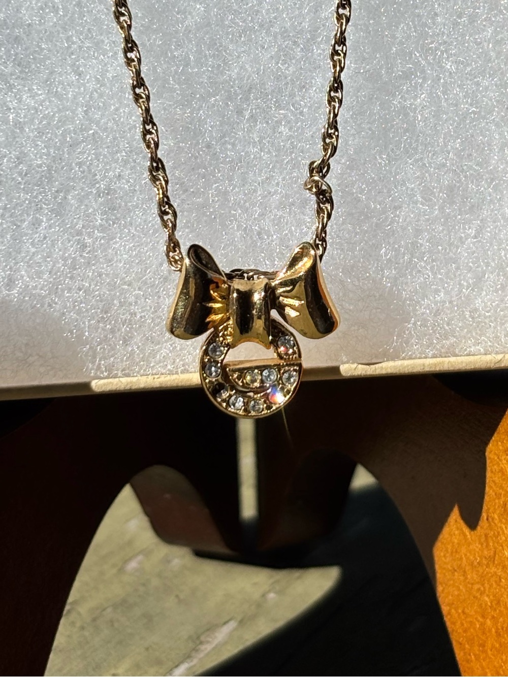 Givenchy Gold Bow Pendant Necklace with Crystal Accent - 15”